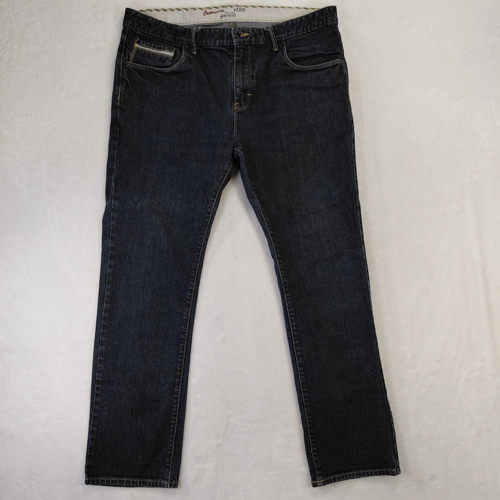 Vans Off The Wall Mens Dark Wash Straight Leg Denim Jeans Blue 36x30‎